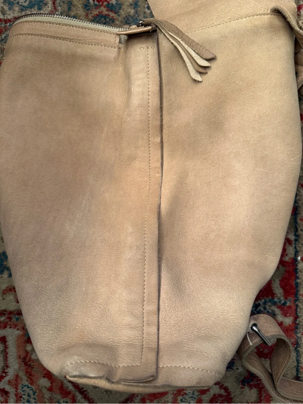 Eileen Fisher Tan Suede Leather Backpack Purse Foldover Minimalist
